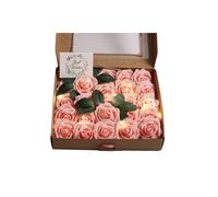 Living And Home 25Pcs Pink Artificial Roses With Stem, Box, Light & Gift Card Pink One Size