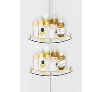 Living and Home 2Pcs Bathroom Glass Corner Shelf Wall Mounted Storage Rack - Gold