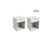 Living And Home 2Pcs Bedside Tables With Charging Station & Rgb Light Strip In White White One Size