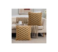 Living and Home 2Pcs Cozy Soft Plush Throw Pillow Cushion Covers in Khaki | Size: Double Living and Home Khaki Double