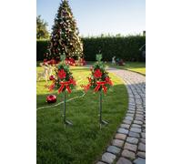 Living And Home 2Pcs Pre-Lit Artificial Christmas Tree Urn Filler With Flower & Bow Multi