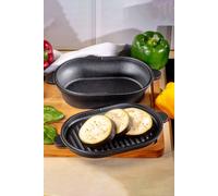 Living And Home 2Pcs Set Oval Cast Iron Baking Pan Frying Pan Dish Oven Tray Stewing Pot Griddle Gill Cookware Set In Black Black
