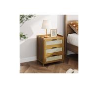 Living And Home 3-Drawer Narrow Bamboo Bedside Table With Plastic Rattan Details In Brown Brown
