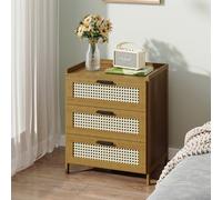 Living And Home 3-Drawer Tawny Narrow Bamboo Bedside Table With Plastic Rattan Details, 42Cm W X 31Cm D X 50Cm H