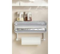 Living and Home 3-Layer Magnetic Wall Mounted Wrap Dispenser with Cutter & Paper Roll Holder - Grey