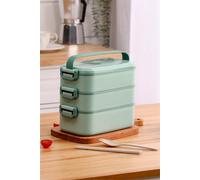 Living and Home 3-Layer Stackable 2700ML Bento Lunch Box 6-Grid Container with Handle & Cutlery - Light Green - Light Green - One Size