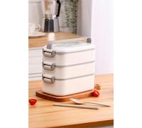 Living and Home 3-Layer Stackable 2700ML Bento Lunch Box 6-Grid Container with Handle & Cutlery - White - White - One Size