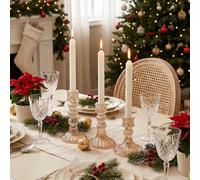 Living And Home 3 Pack Fluted Soda-Lime Glass Candlestick Holders Ion Plating Multi Height Wedding Table Decor