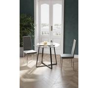 Living And Home 3-Piece Set Of Clear Round Dining Table & 2 Faux Leather Dining Chairs Tempered Glass Coffee Table Set In Black Black One Size