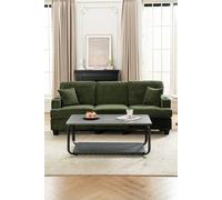 Living And Home 3-Seater Corduroy Upholstered Sofa With Throw Pillows In Green Green One Size