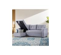 Living And Home 3-Seater Upholstered Corner Sofa Bed With Storage In Grey Grey One Size