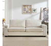 Living And Home 3-Seater White Chenille Upholstered Sectional Sofa With Pillows