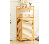 Living and Home 3-tier Bamboo Laundry Hamper Basket Bathroom Basket with Liner Bag - Brown