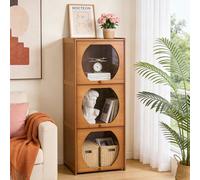 Living And Home 3-Tier Brown And Clear Multipurpose Freestanding Bookcase Storage Cabinet, 38.5Cm (W) X 33Cm (D) X 100.5Cm (H)