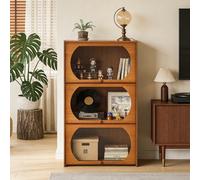 Living And Home 3-Tier Brown And Clear Multipurpose Freestanding Bookcase Storage Cabinet, 58Cm (W) X 33Cm (D) X 101.5Cm (H)
