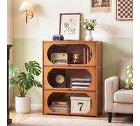 Living And Home 3-Tier Brown And Clear Multipurpose Freestanding Bookcase Storage Cabinet, 80Cm (W) X 33Cm (D) X 101.5Cm (H)