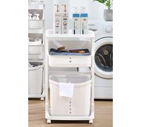 Living and Home 3-Tier Detachable Laundry Basket Fruit Vegetable Storage Rack Kitchen Trolley Cart with Wheels in White Living and Home White