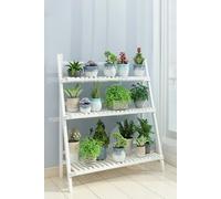 Living and Home 3-Tier Foldable Wooden Ladder Shelf White - White