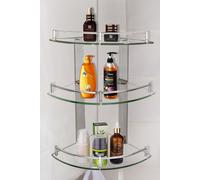Living and Home 3 Tiers Tempered Glass Corner Shelf with Steel Bathroom Rail Wall Mounted in Silver Living and Home Silver
