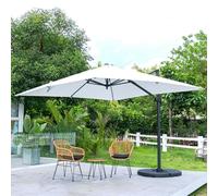 Living and Home 3 x 3 m Square Cantilever Parasol Light Grey Outdoor Hanging Umbrella for Garden and Patio - Parasol + Cross Base + Round Water Tank - Light Grey