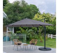 Living and Home 3 x 3 m Square Cantilever Parasol Light Grey Outdoor Hanging Umbrella for Garden and Patio - Parasol + Cross Base + Round Water Tank - Charoal