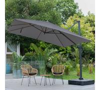 Living and Home 3 x 3 m Square Cantilever Parasol Light Grey Outdoor Hanging Umbrella for Garden and Patio - Parasol + Cross Base + Square Water Tank - Charoal