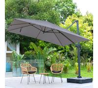 Living and Home 3 x 3M Wide Garden Parasol Outdoor Hanging UV Resistant and Waterproof Umbrella for Patio - Charoal - Parasol + Cross Base + Square Water Tank