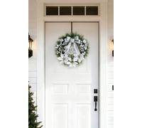 Living and Home 30cm Dia Silver Christmas Decoration Wreath Door Frame Window Bow Pendant Living and Home Silver
