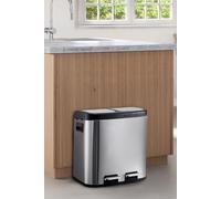 Living and Home 30L Stainless Steel Recycling Dustbin Compartment Step Open Trash Can Waste Bin with Dual Pedals in Metallic Silver Living and Home Metallic Silver