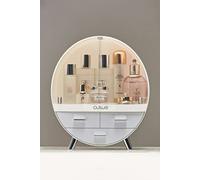 Living and Home 34CM High Round Transparent Cosmetic Display Box With 3 Drawers Storage Box - Grey