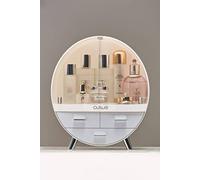 Living And Home 34Cm High Round Transparent Cosmetic Display Box With 3 Drawers Storage Box In Grey Grey One Size