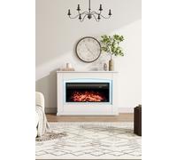 Living and Home 34inch Electric Fireplace with White Wooden Mantel,12 Flame Colors,6 Mood Lighting - White