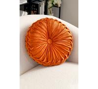 Living and Home 35cm Orange Round Velvet Pleated Pumpkin Throw Pillow Living and Home Orange