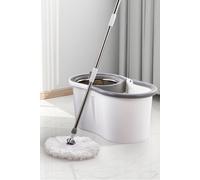 Living and Home 360° Rotating Hands-free Wringing Cleaning Mop Bucket Set Self-Cleaning Push-to-Spin Mop with 2 Mop Heads Efficient Dehydration Living and Home Grey