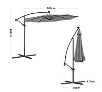 Living and Home 3M Cantilever Garden Parasols Beige/Light Grey/Dark Grey Iron Banana Umbrella with LED Lights - Cross base - Light Grey