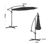 Living and Home 3M Cantilever Garden Parasols Beige/Light Grey/Dark Grey Iron Banana Umbrella with LED Lights - Cross base - Dark Grey