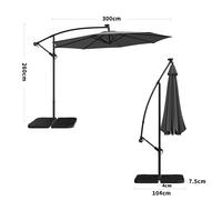 Living and Home 3M Cantilever Garden Parasols Dark Grey Iron Banana Umbrella with LED Lights - Cross base+Petal water tank base