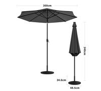 Living and Home 3M Garden Parasol Sun Umbrella Dark Grey Iron With Solar LED Lights - Rattan Effect 14KG Resin tank base
