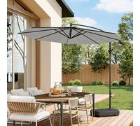 Living And Home 3M Large Rotatable Garden Sun Shade Cantilever Parasol Patio Hanging Banana Umbrella Crank Tilt With 60L Fillable Base, Light Grey