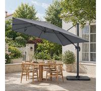 Living And Home 3M Large Square Canopy Rotatable Tilting Garden Rome Umbrella Cantilever Parasol With Square Fillable Base, Dark Grey