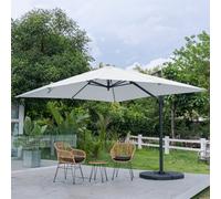 Living And Home 3M Large Square Canopy Rotatable Tilting Garden Rome Umbrella Cantilever Parasol With Fan Shaped Base, Light Grey
