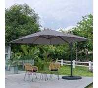 Living And Home 3M Large Square Canopy Rotatable Tilting Garden Rome Umbrella Cantilever Parasol With Fan Shaped Base, Dark Grey