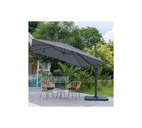 Living and Home 3M Large Square Canopy Rotatable Tilting Garden Rome Umbrella Cantilever Parasol with Square Fillable Base, Dark Grey Living and Home Dark Grey