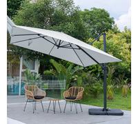 Living And Home 3M Large Square Canopy Rotatable Tilting Garden Rome Umbrella Cantilever Parasol With Square Fillable Base, Light Grey