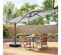 Living And Home 3M Large Square Canopy Rotatable Tilting Garden Rome Umbrella Cantilever Parasol With 100 L Fillable Base, Light Grey