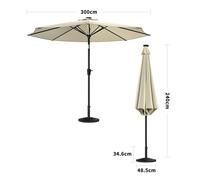 Living and Home 3M Sunbrella Umbrella Beige Lighted Market with Solar Strip LED Lights - Parasol + Rattan Effect 14KG Resin tank base