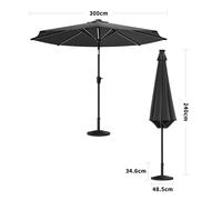 Living and Home 3M Sunbrella Umbrella Dark Grey Lighted Market with Solar Strip LED Lights - Parasol + Rattan#2 Effect 14KG Resin tank base