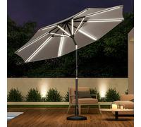 Living and Home 3M Sunbrella Umbrella Light Grey Lighted Market with Solar Strip LED Lights - Parasol + Rattan Effect 14KG Resin tank base