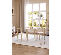Living And Home 3Pcs Children's Poplar Toddler Game Dining Table And Chair Set In White White