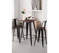 Living And Home 3Pcs Metal 2-Seater Industrial Dining Table Tall Breakfast Square Bar Table With Kitchen Chair Bar Stools In Black Black One Size